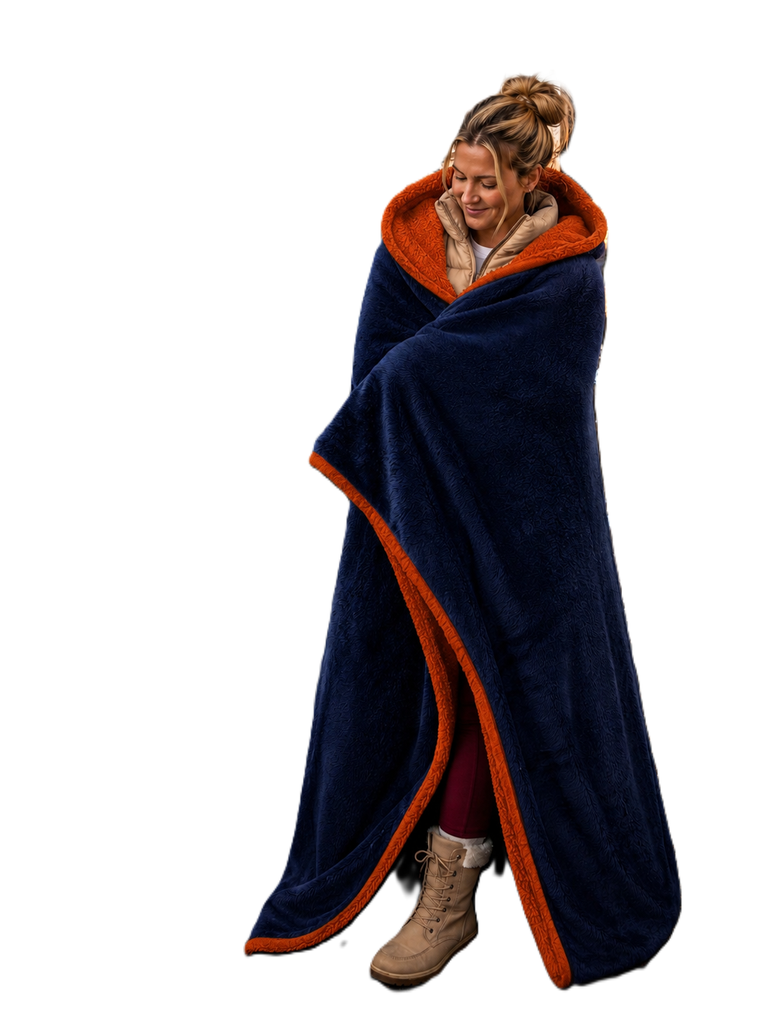 Navy Blue and Orange Faux Fur Stadium Blanket