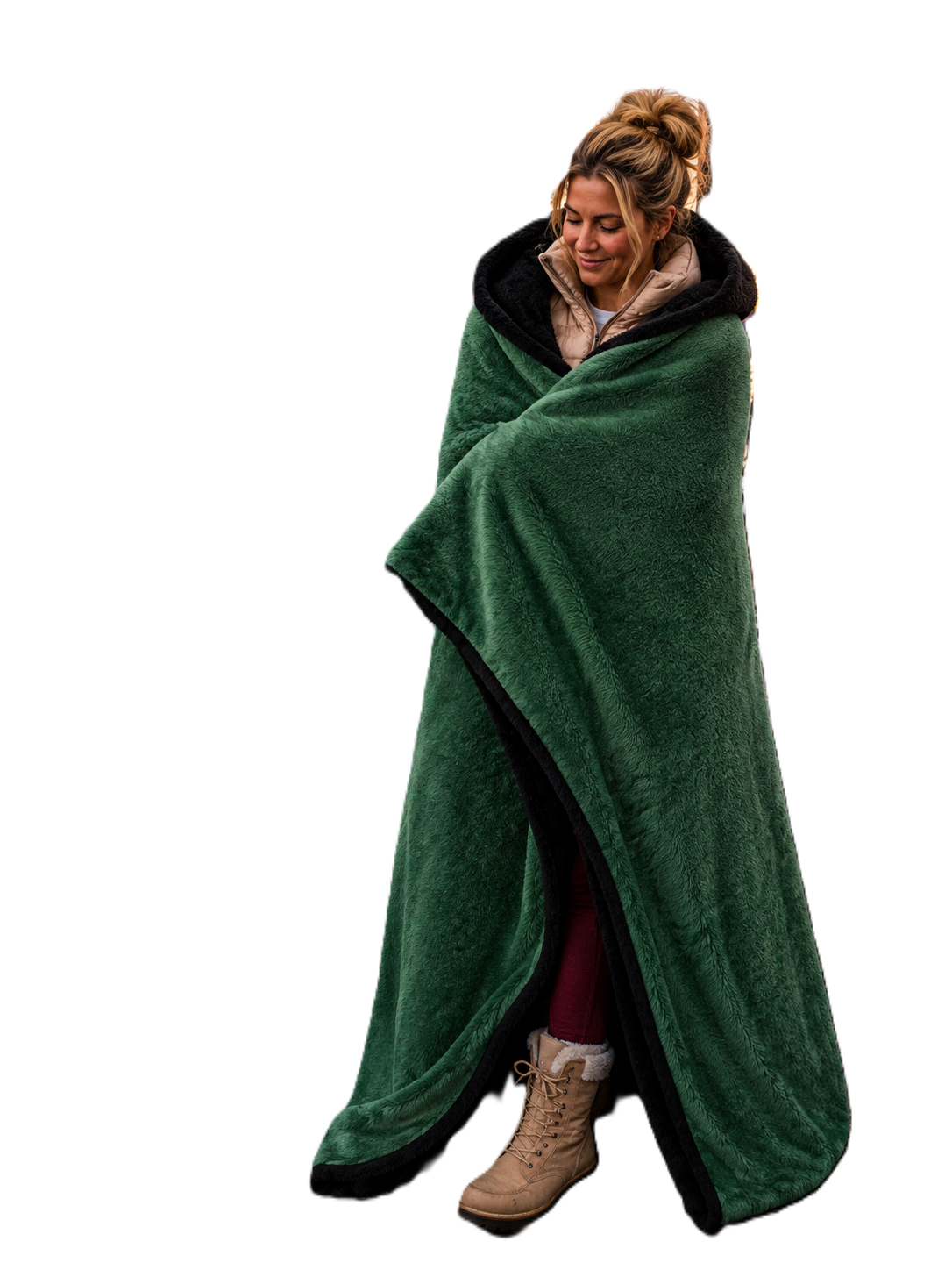 Green Faux Fur and Black Sherpa Stadium blanket
