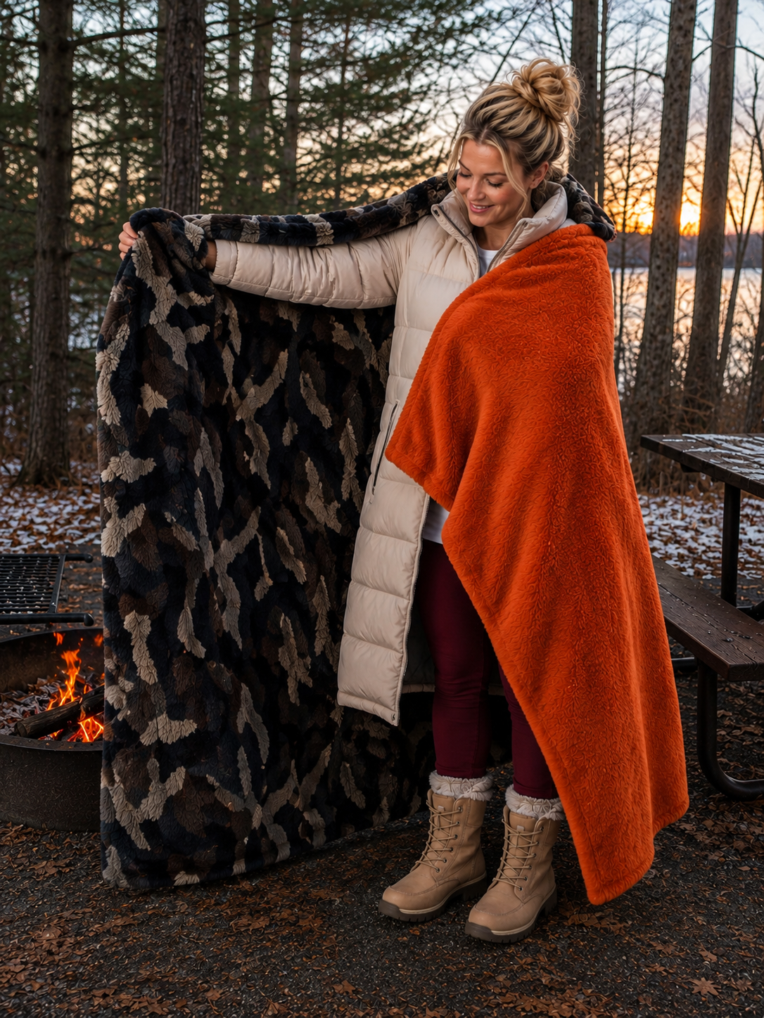 Camouflage and Orange Stadium blanket