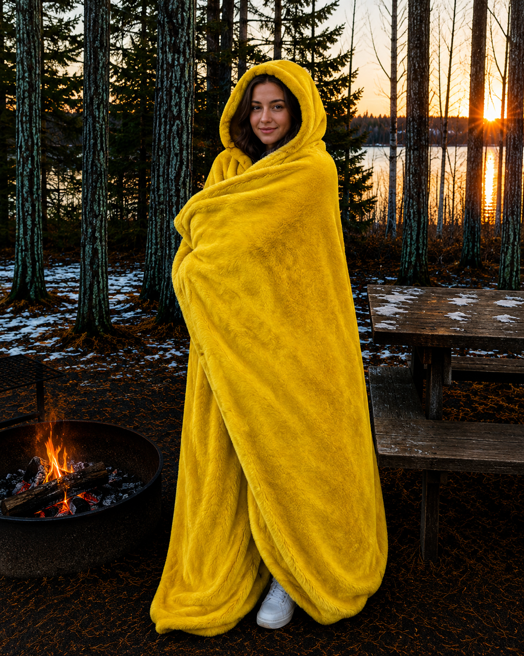 Yellow Faux Fur and Black Sherpa Stadium blanket