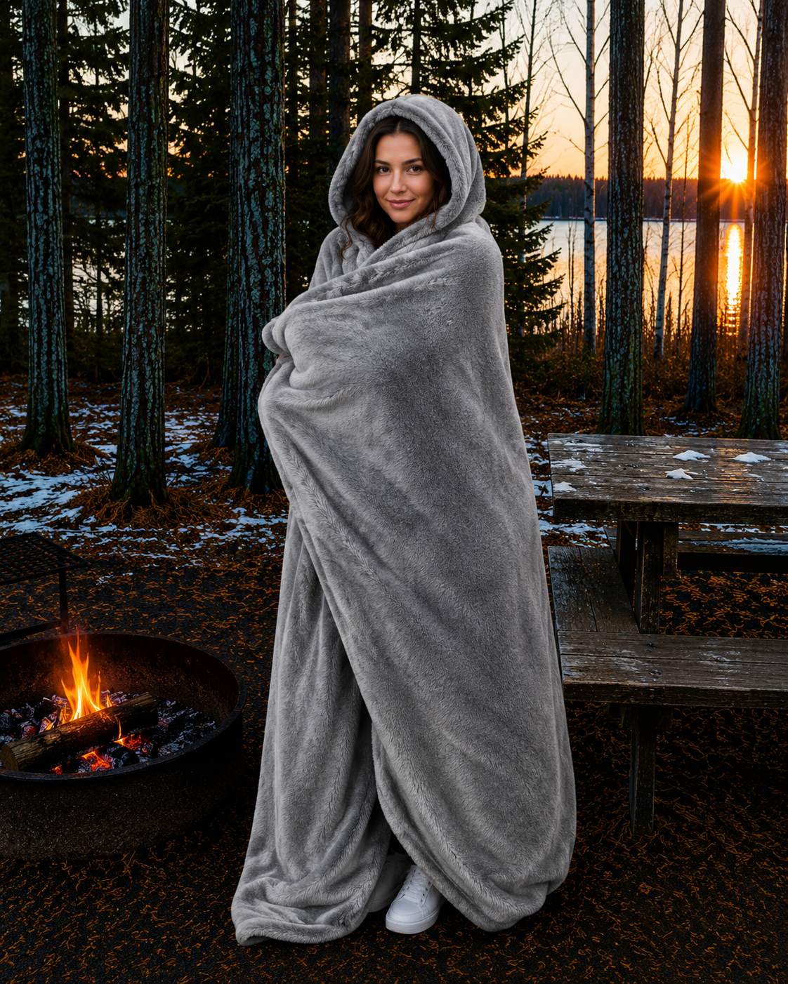 Gray Faux Fur and Black Sherpa Stadium blanket