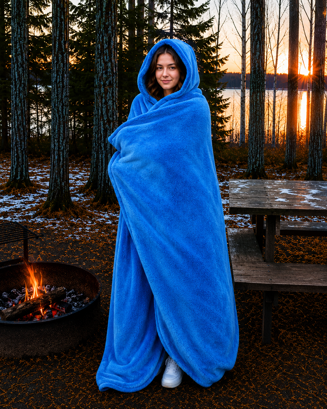 Blue Faux Fur and Black Sherpa Stadium blanket