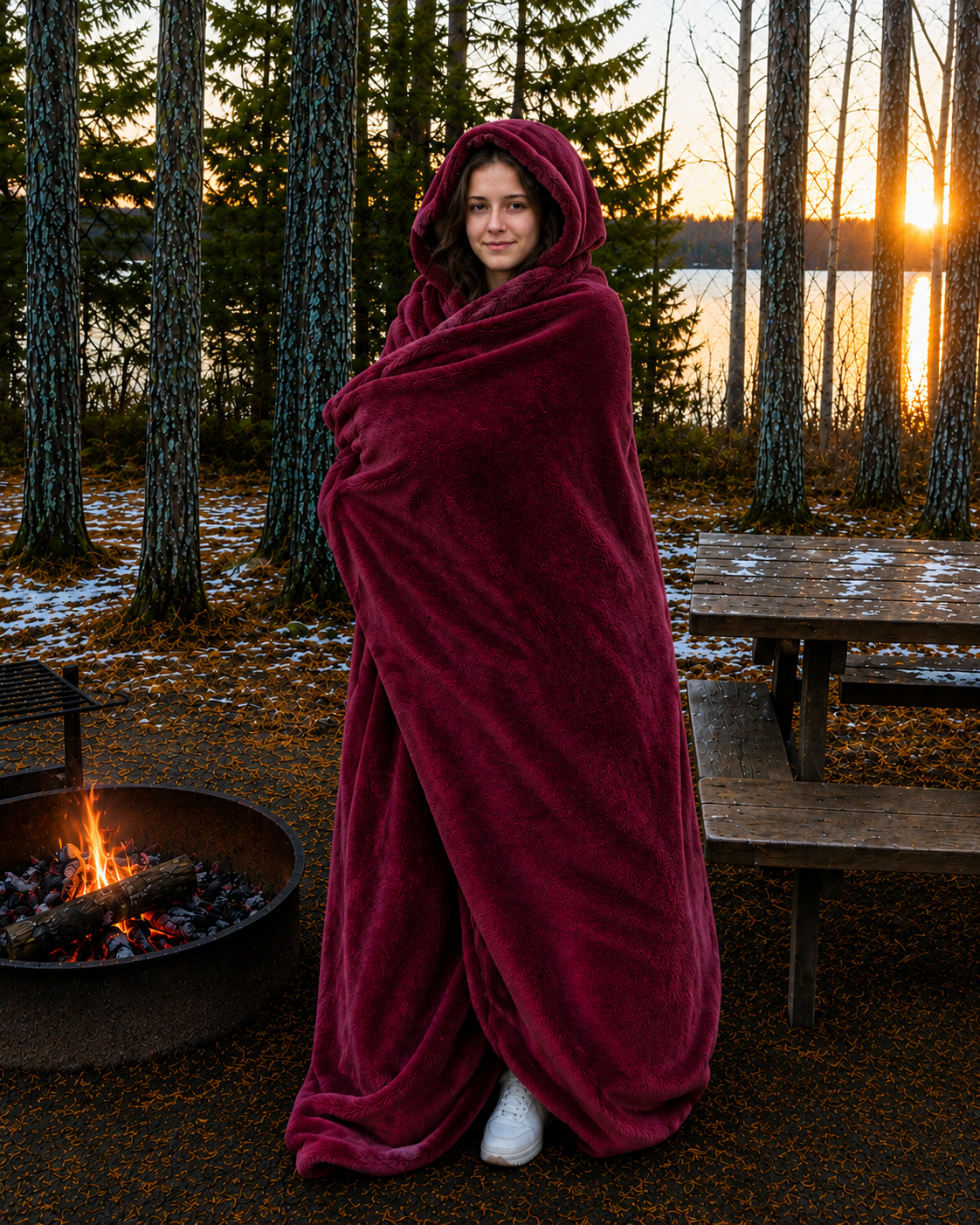 Maroon Faux Fur and Black Sherpa Stadium blanket