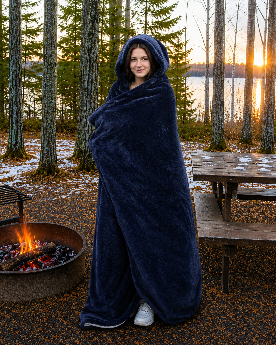 Navy Blue Faux Fur and Black Sherpa Stadium blanket