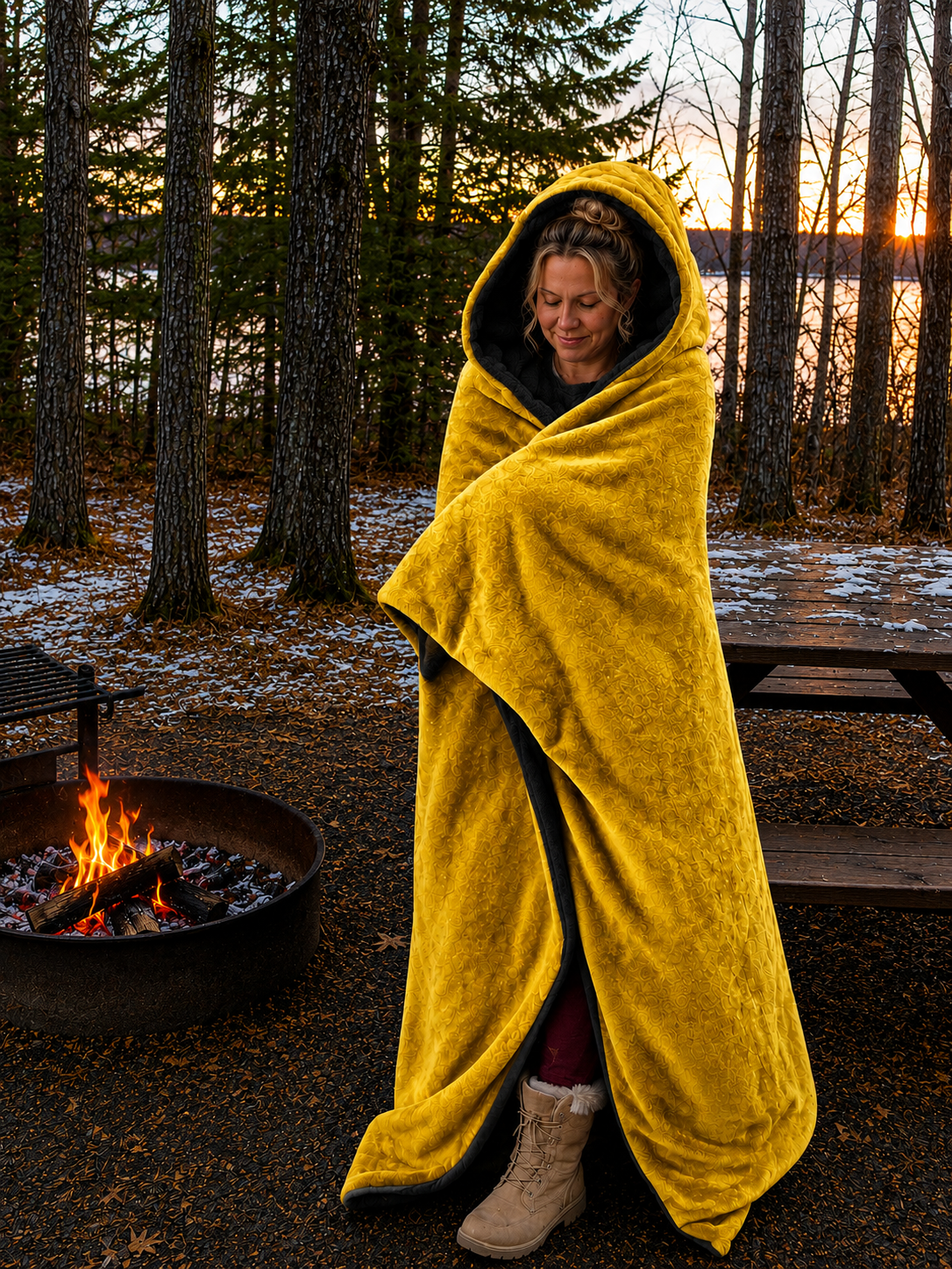 Yellow Faux Fur and Black Sherpa Stadium blanket