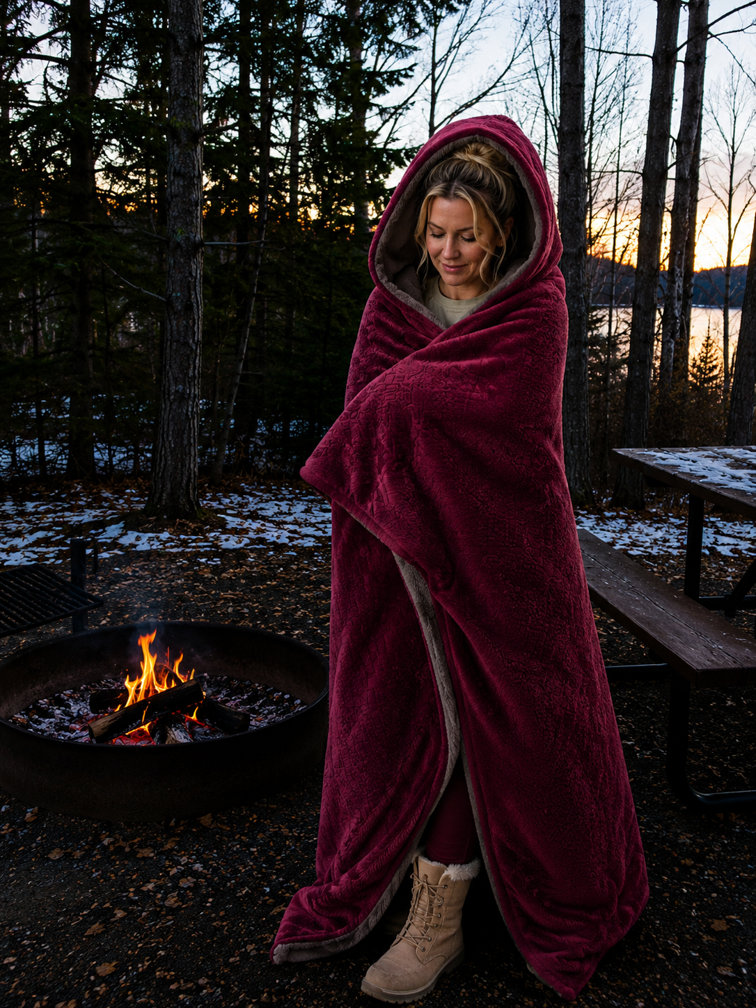 Maroon Faux Fur and Black Sherpa Stadium blanket