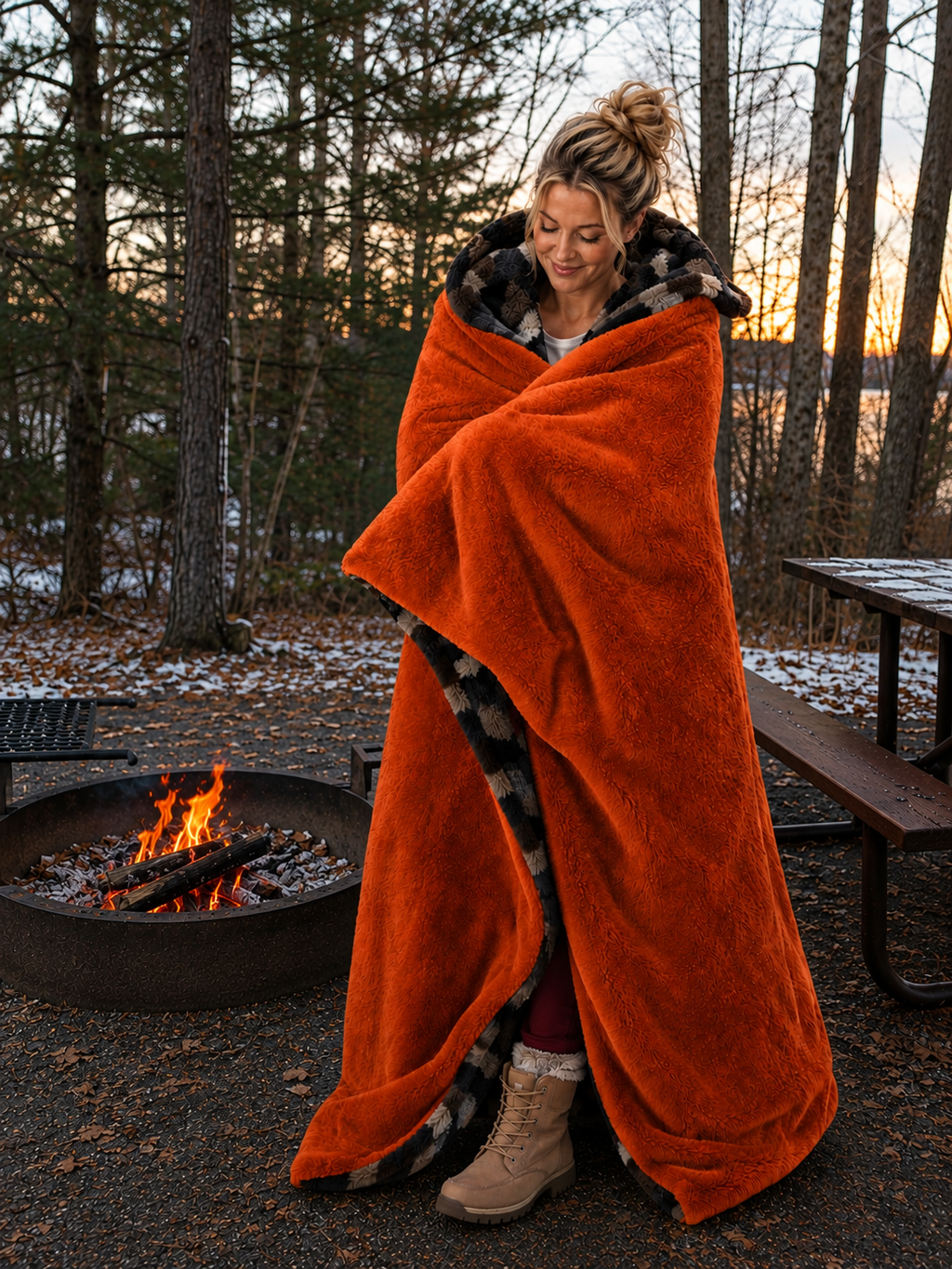 Camouflage and Orange Stadium blanket