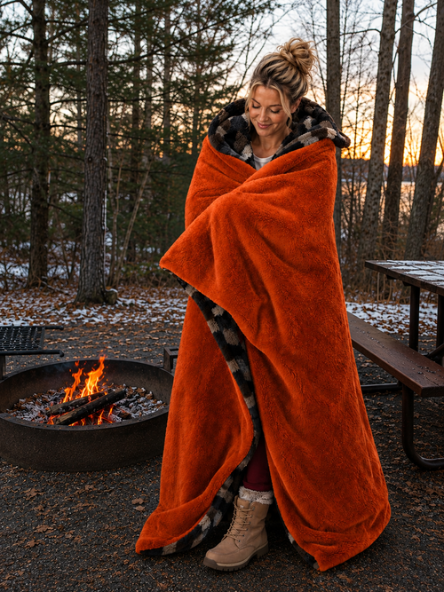 Camouflage and Orange Stadium blanket