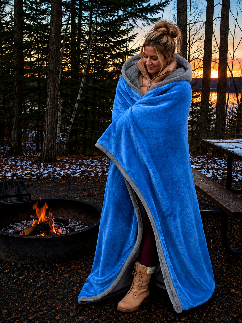 Blue and Sliver Faux Fur Stadium Blanket