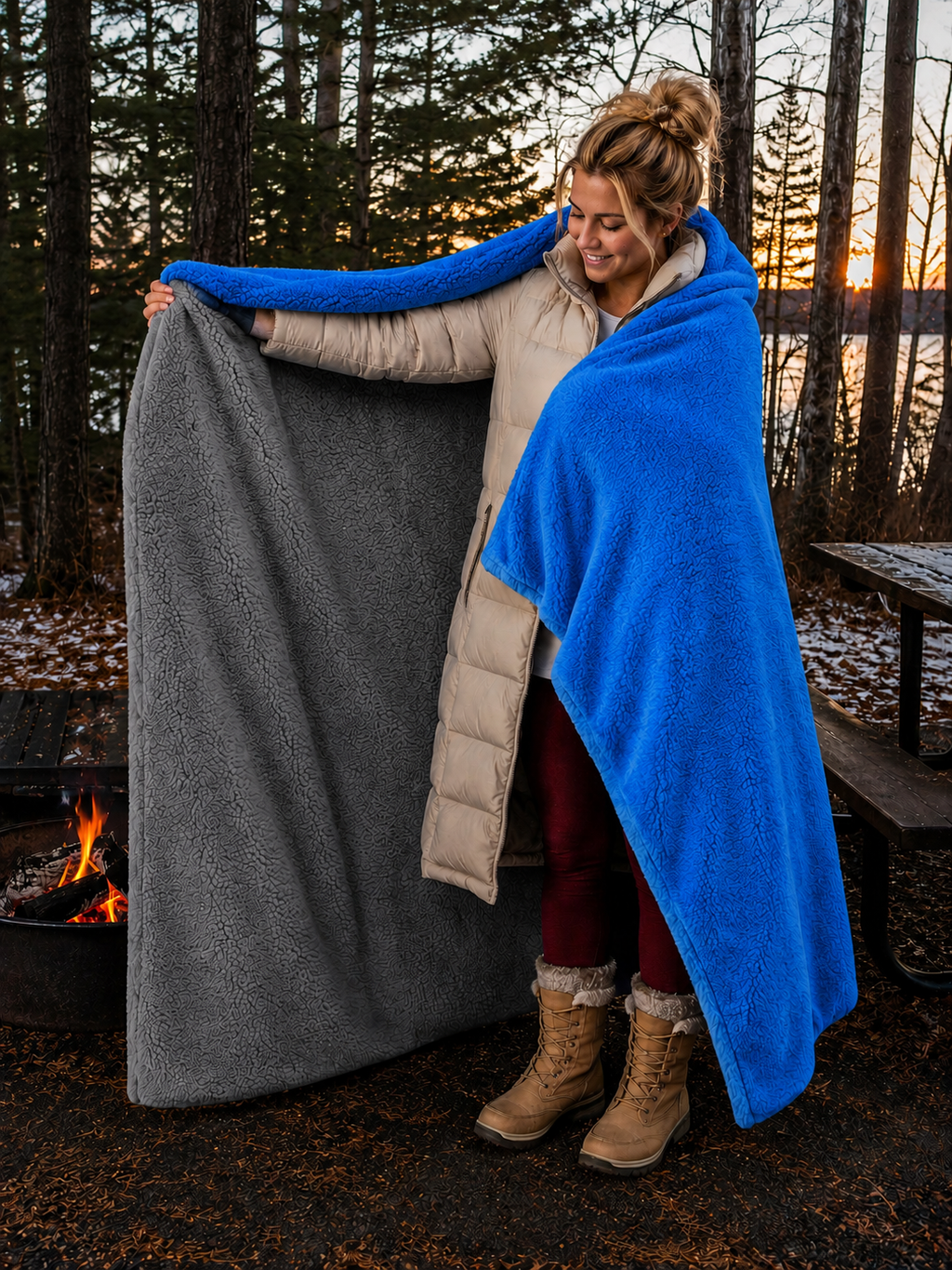 Blue and Sliver Faux Fur Stadium Blanket