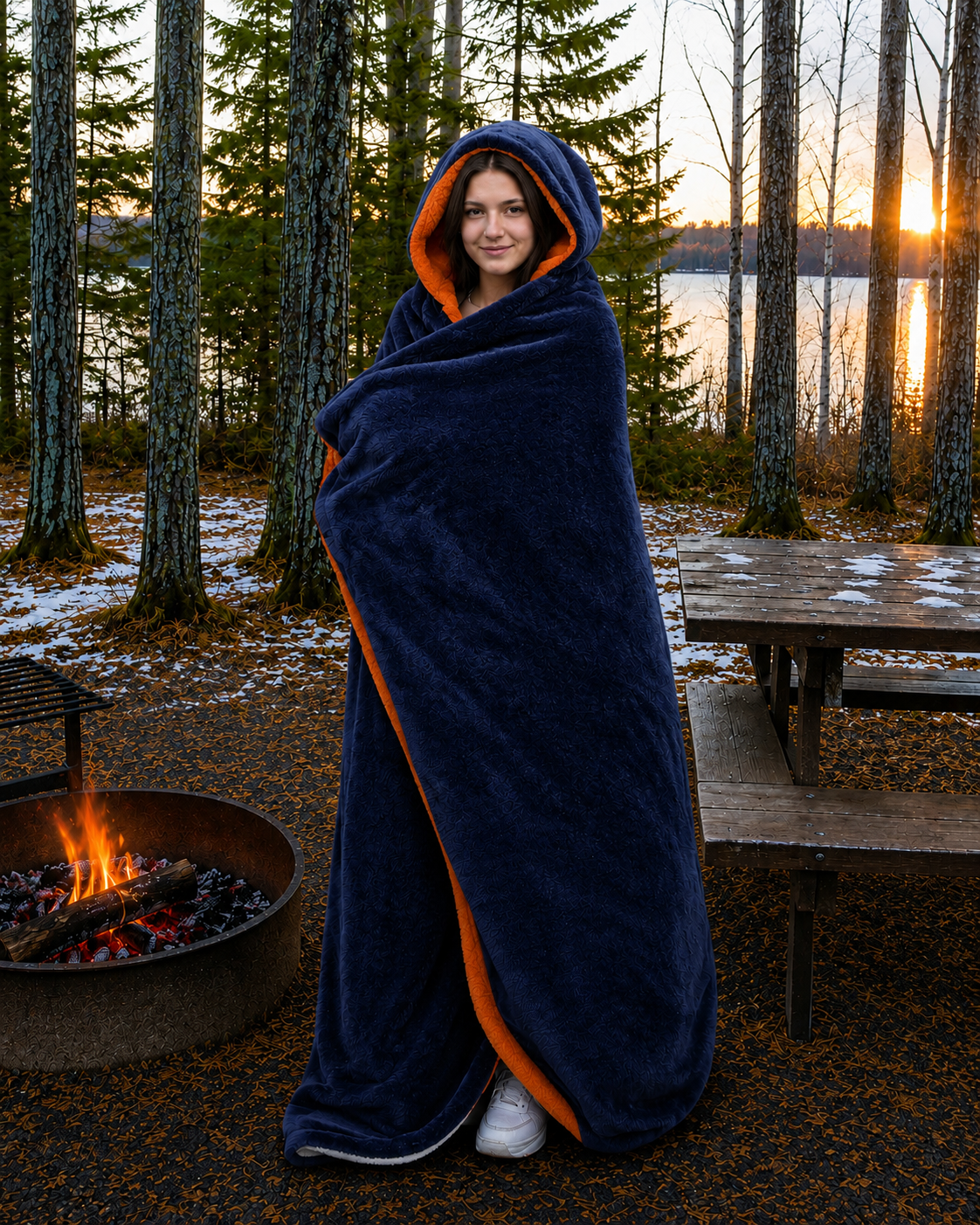 Navy Blue and Orange Faux Fur Stadium Blanket