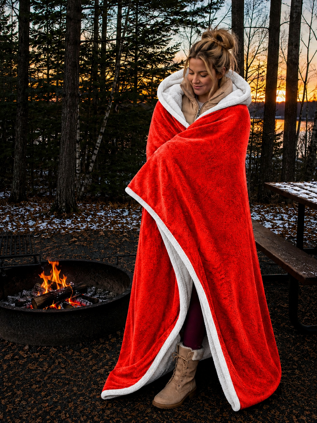 Red Polar Fleece with White Sherpa Stadium Blanket