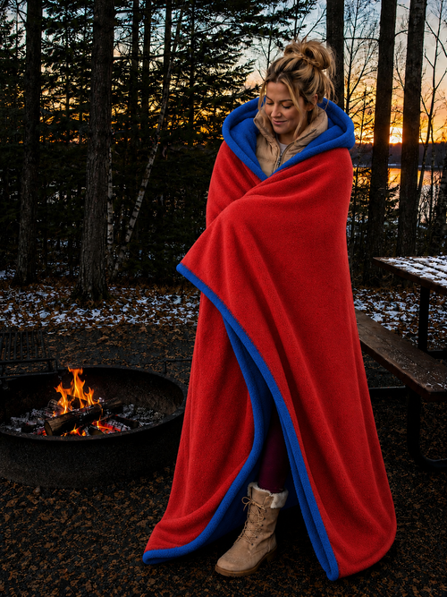 Blue and Red Polar Fleece Stadium Blanket