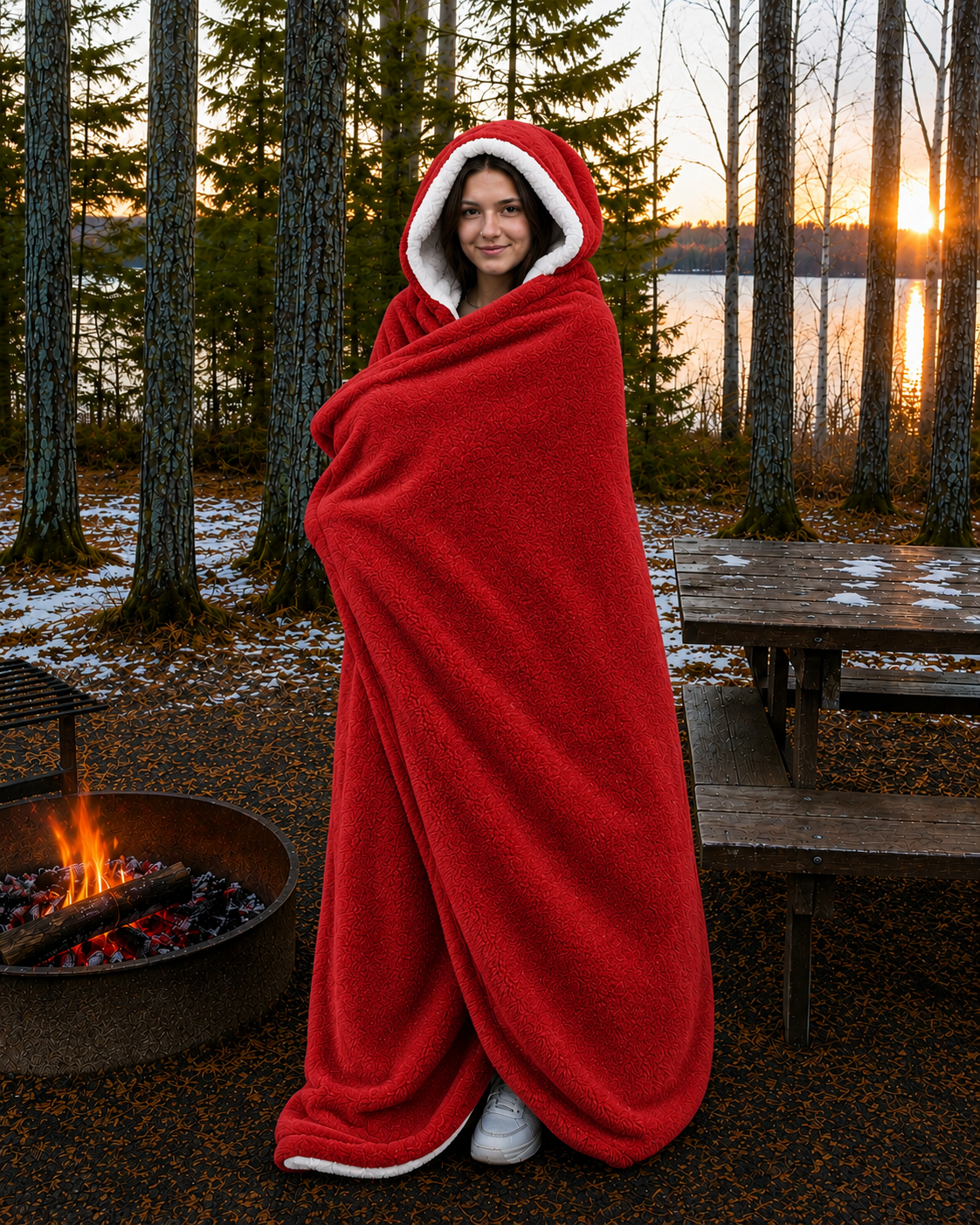 Red Polar Fleece with White Sherpa Stadium Blanket