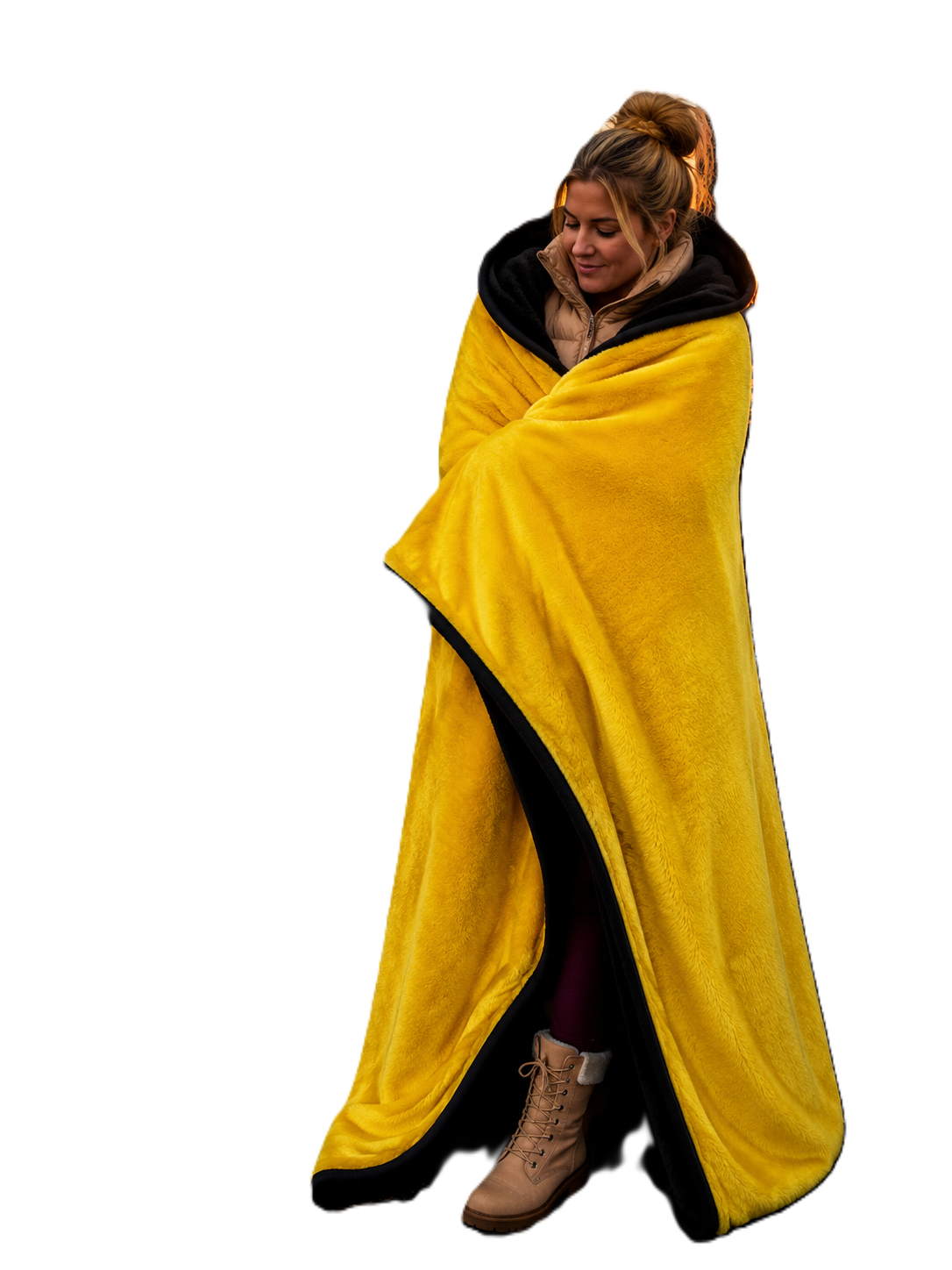 Yellow Faux Fur and Black Sherpa Stadium blanket