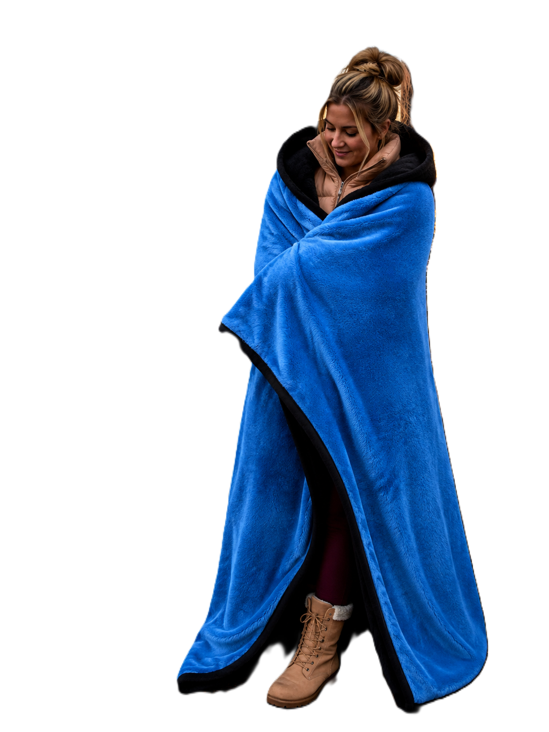 Blue Faux Fur and Black Sherpa Stadium blanket