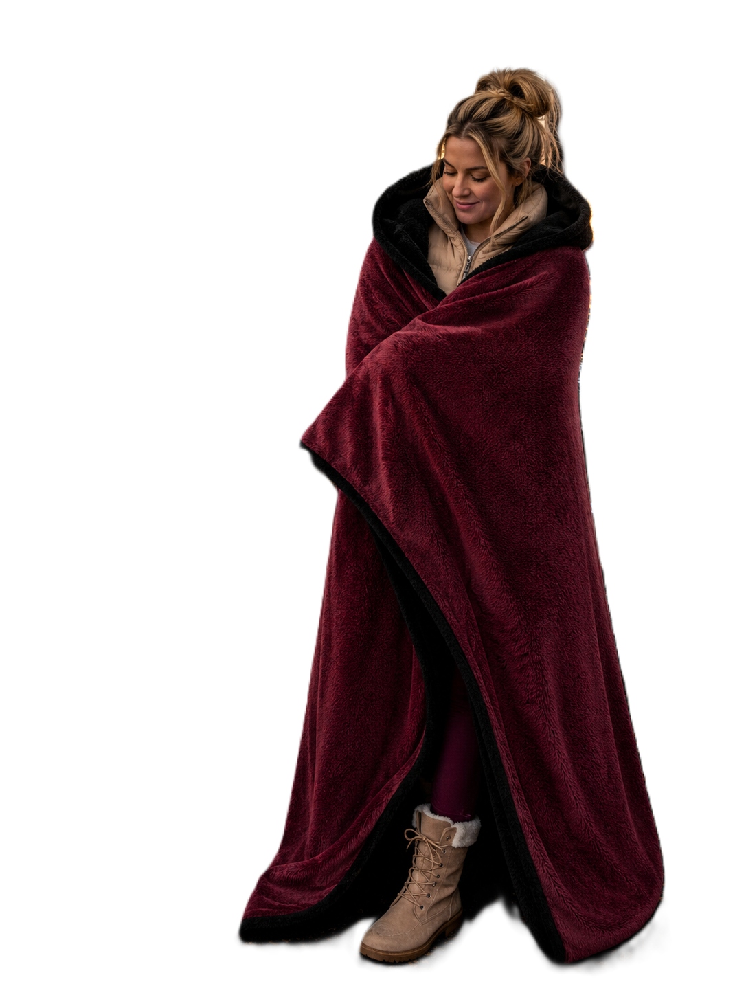 Maroon Faux Fur and Black Sherpa Stadium blanket