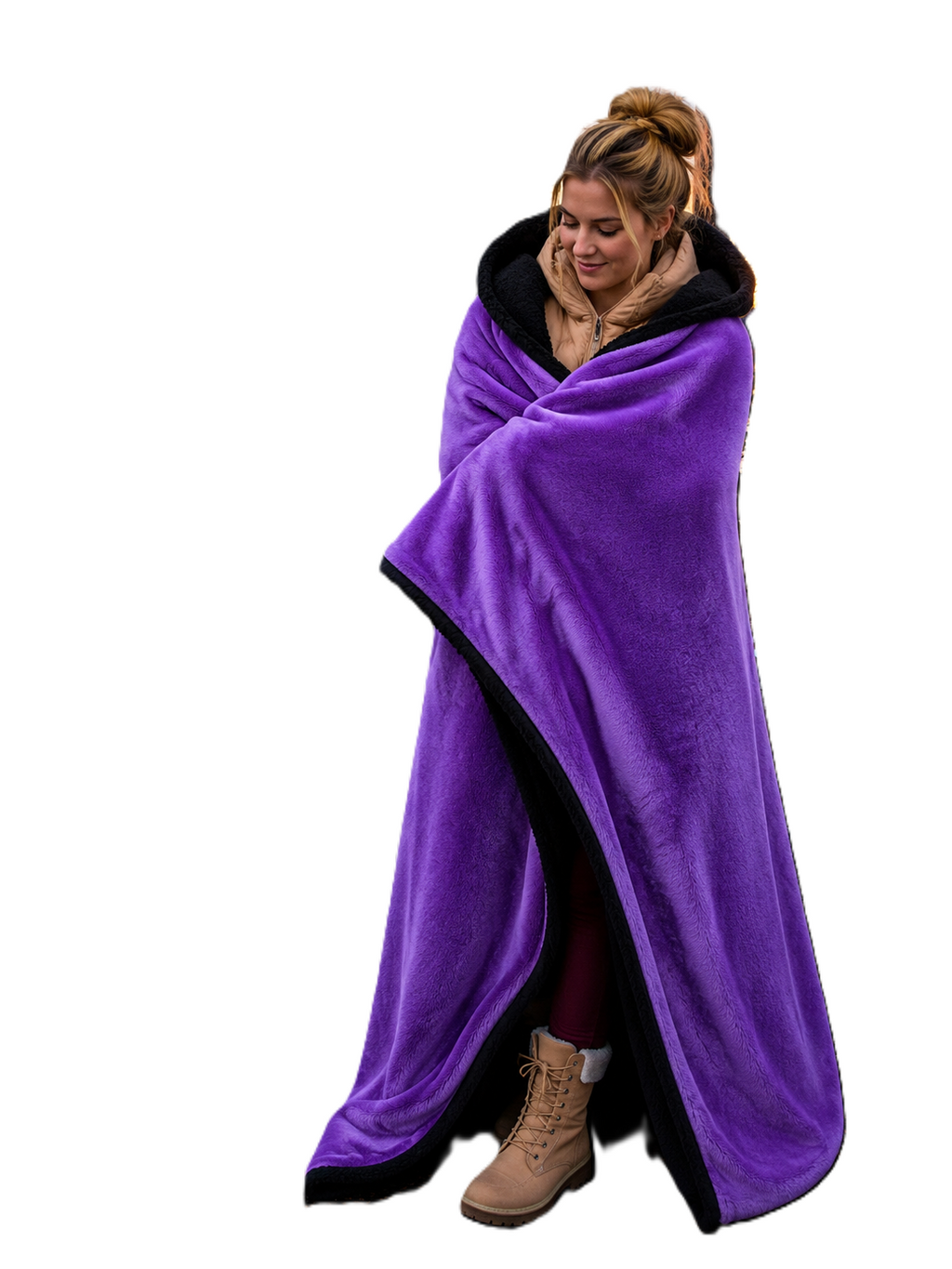 Purple Faux Fur and Black Sherpa Stadium blanket