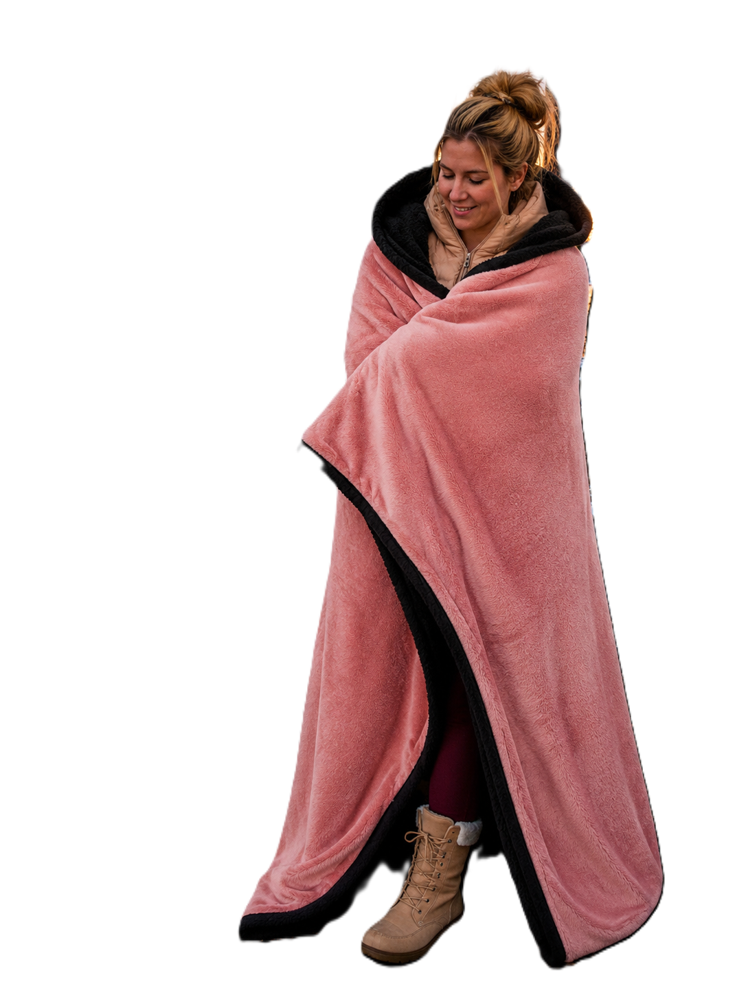 Pink Faux Fur and Black Sherpa Stadium blanket