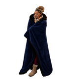 Navy Blue Faux Fur and Black Sherpa Stadium blanket