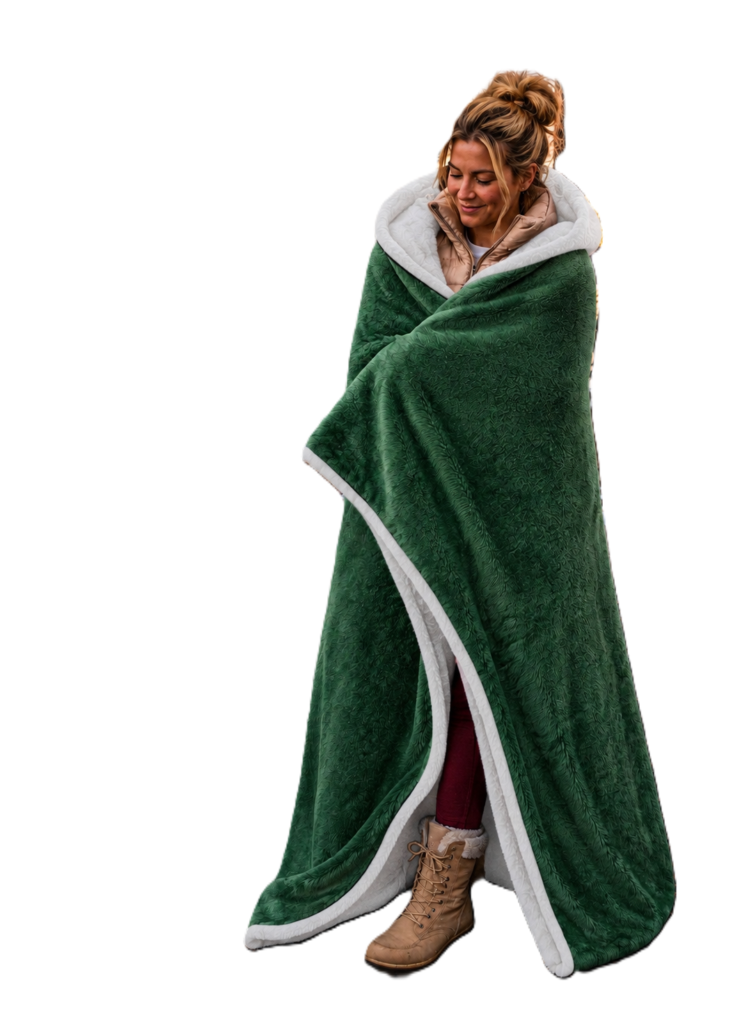 Green Faux Fur with White Sherpa Stadium Blanket