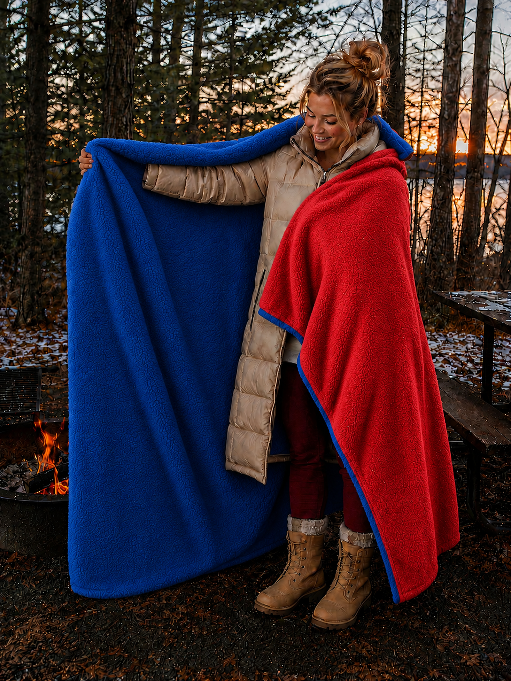 Blue and Red Polar Fleece Stadium Blanket