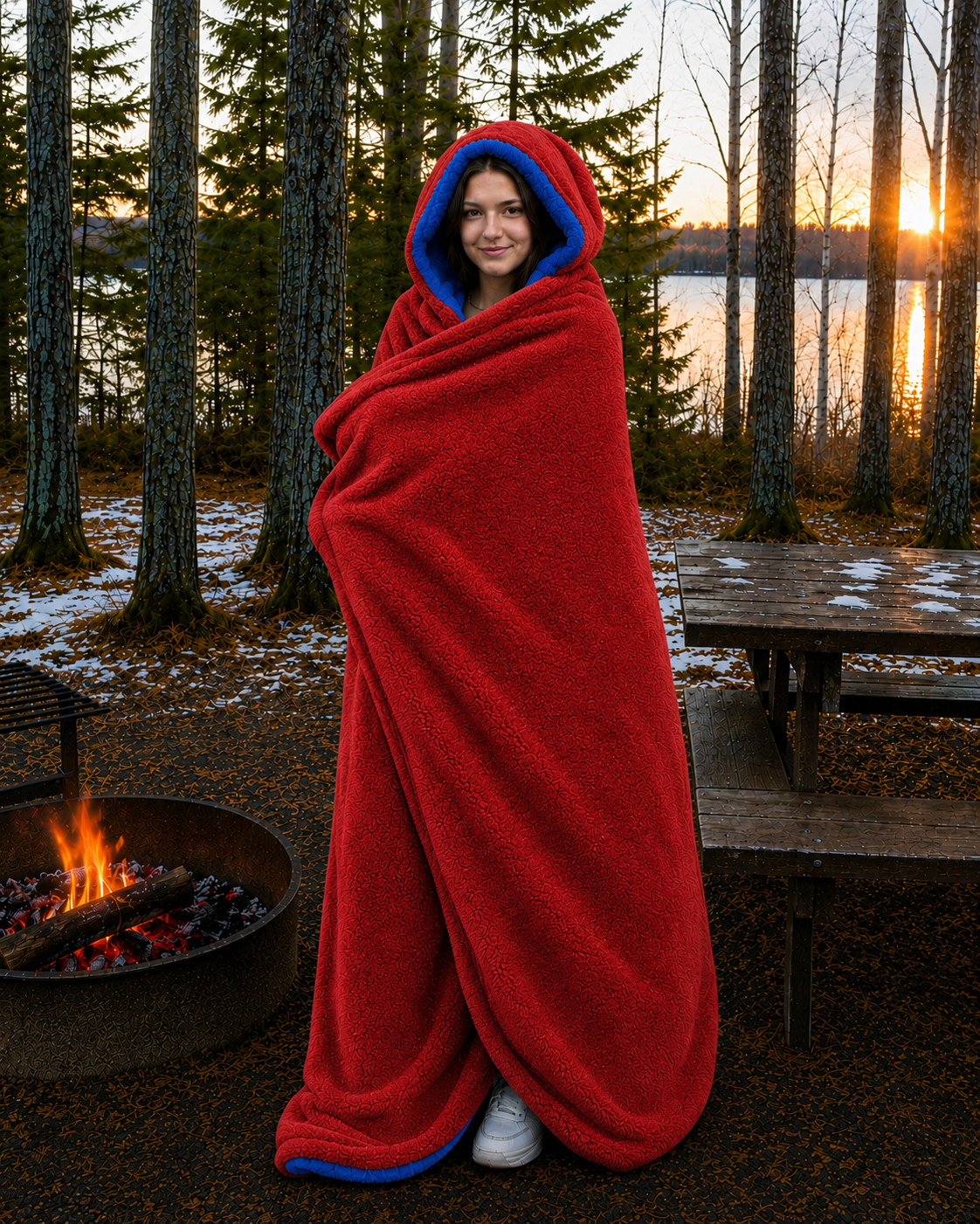 Blue and Red Polar Fleece Stadium Blanket