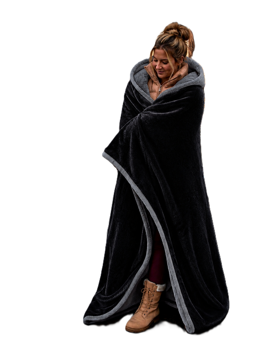 Gray Faux Fur and Black Sherpa Stadium blanket