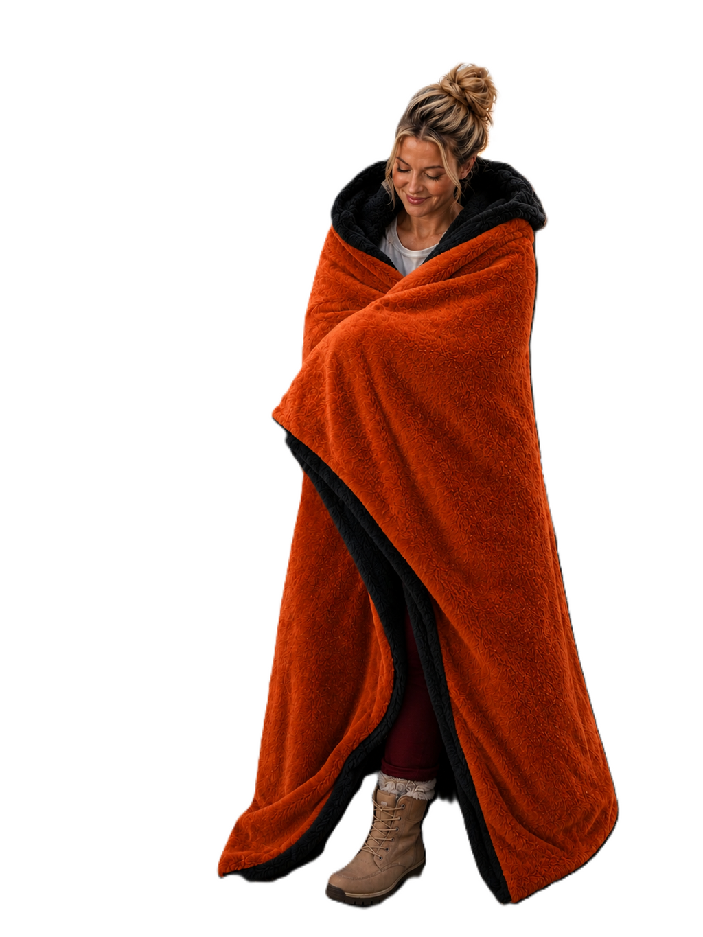 Orange Faux Fur and Black Sherpa Stadium blanket